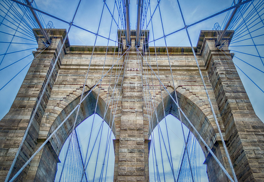 布鲁克林桥摩天大楼建筑学行人金属石头历史性旅行地标景观城市图片