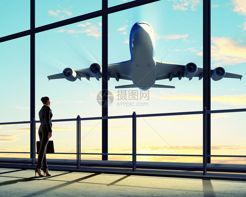 机场女商务人士空气会议地平线案件运输冒险女性人士乘客全景图片