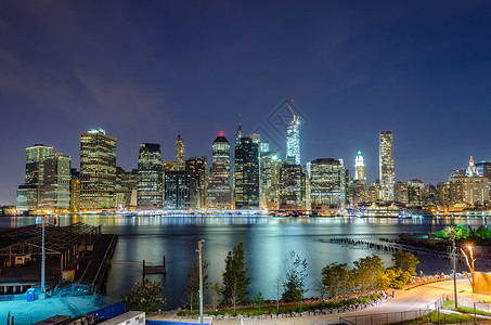 曼哈顿夜间天线旅行景观办公室商业天际反射摩天大楼港口刮刀全景天际线高清图片素材