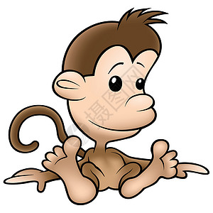 小猴子动画片绘画单机哺乳动物棕色卡通片微笑灵长类插图动物背景图片