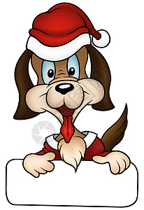 圣诞狗宠物漫画犬类横幅手绘插图快乐动画片标签微笑背景图片