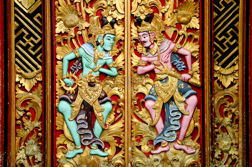 寺庙里的雕刻木头雕刻品传统宗教数字图片
