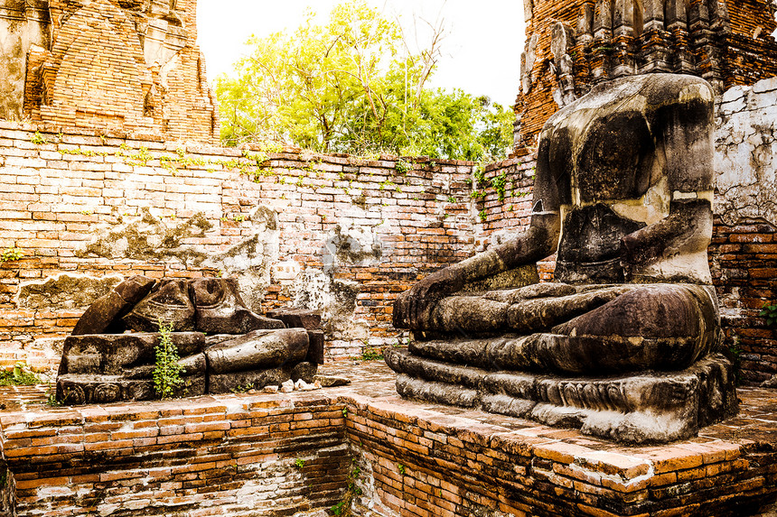 泰国Ayuttaya断裂的佛像历史性宗教公园寺庙冥想建筑学历史佛塔佛教徒国家图片