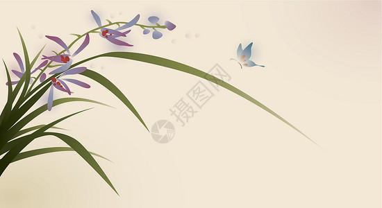 日本浅草东方风格的绘画 鲜花和蝴蝶插画