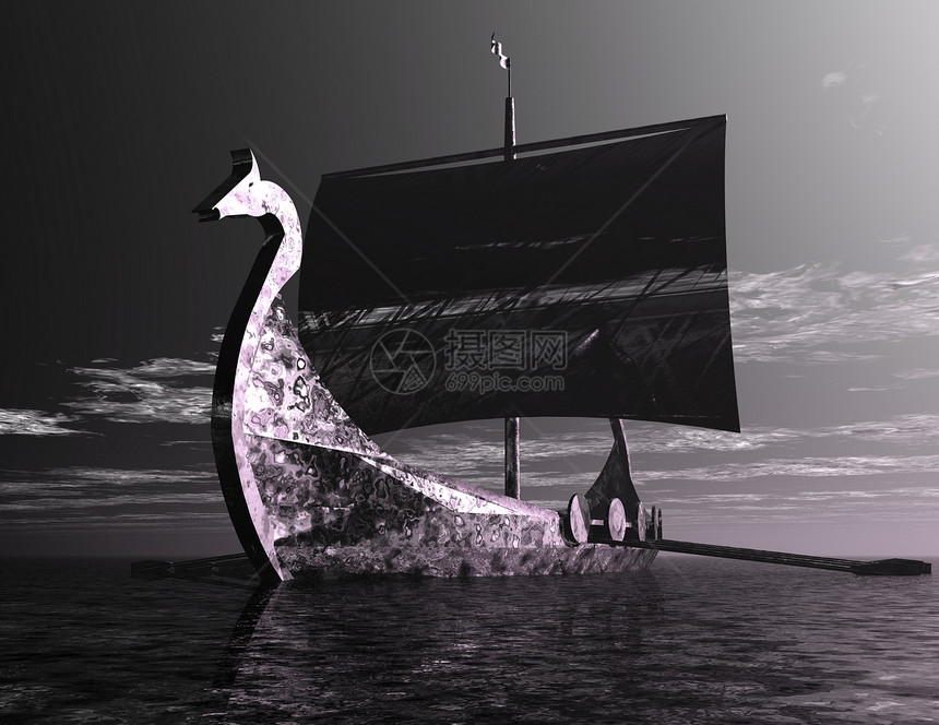维京船海洋渲染天空风帆阳光海盗船太阳插图航行海盗图片