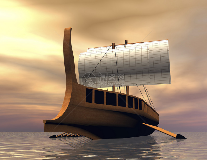 维京船海洋海盗船海盗风帆阳光天空插图渲染航行船舶图片