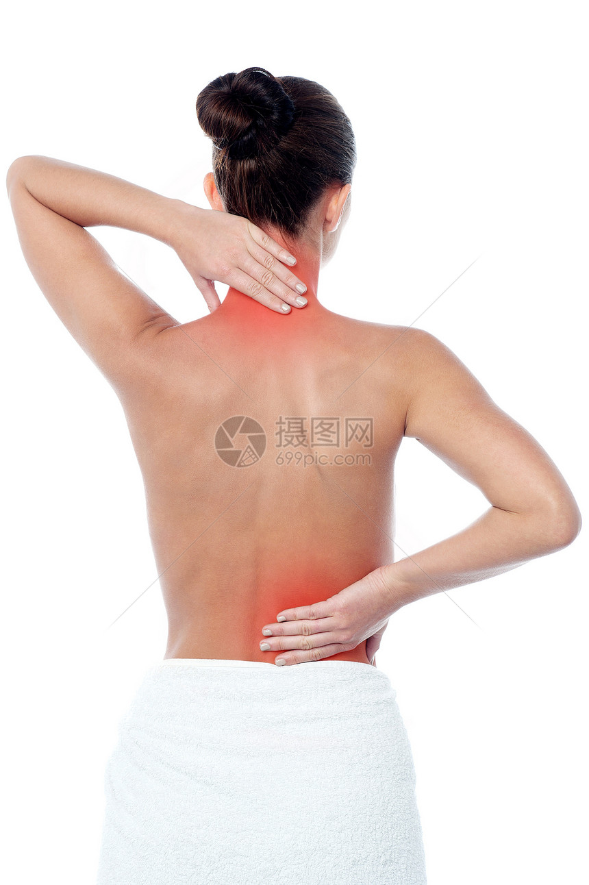 女性有身体疼痛背痛治疗女孩背部按摩女士伤害脖子压力医疗图片