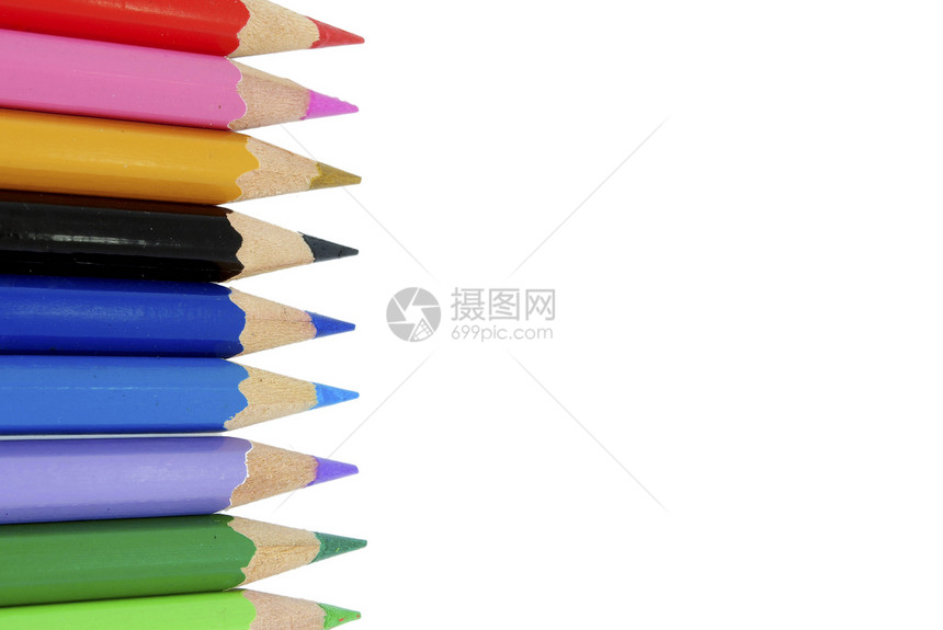 白色背景上分离的彩色蜡笔颜色对角线木头彩虹粉色教育素描调色板大学绿色活力图片