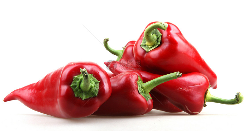 白上孤立的红胡椒辣椒红色蔬菜食物团体美食健康绿色白色图片