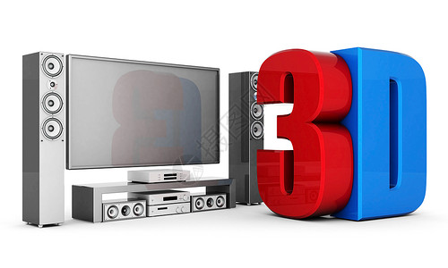 3d 金属徽标插图白色立体声娱乐技术红色按钮立体镜概念电视背景图片