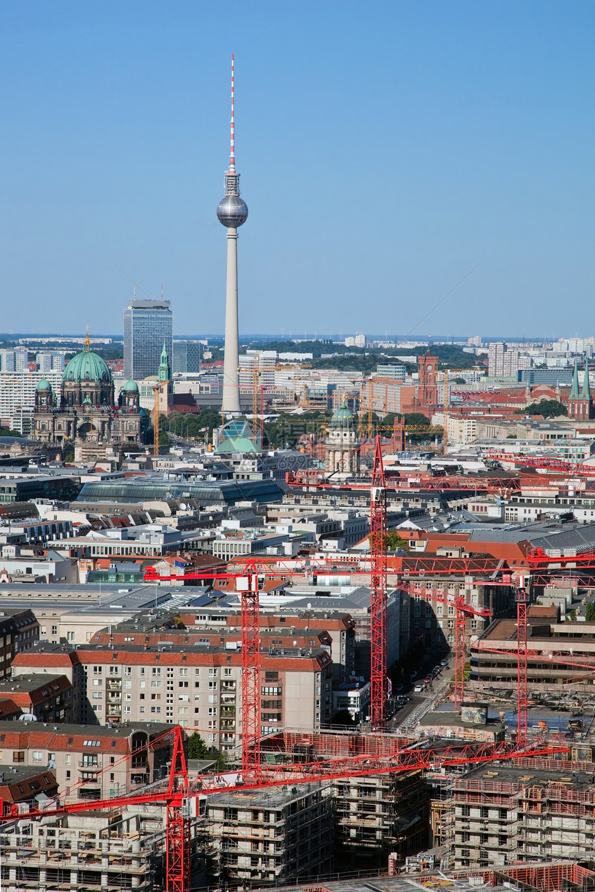柏林大教堂和电视塔的柏林全景蓝色旅行大教堂圆顶天线旅游城市场景首都观光图片
