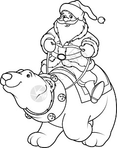 圣诞老人骑在北极熊彩色页面上背景图片
