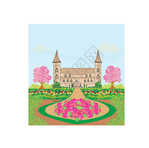 大教堂和城堡绿色美丽的城堡和园圃的景观设计图片