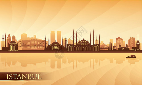 伊斯坦布尔市天际日落天空刮刀支撑办公室海岸反射摩天大楼地标火鸡插画