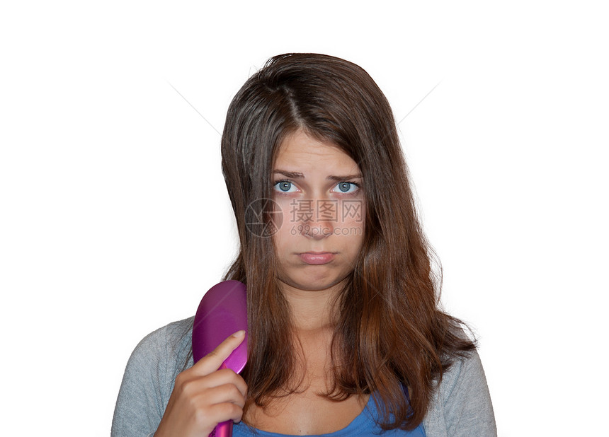 毛发损失挫折水平头肩情绪影棚长发女人味女性沮丧健康图片