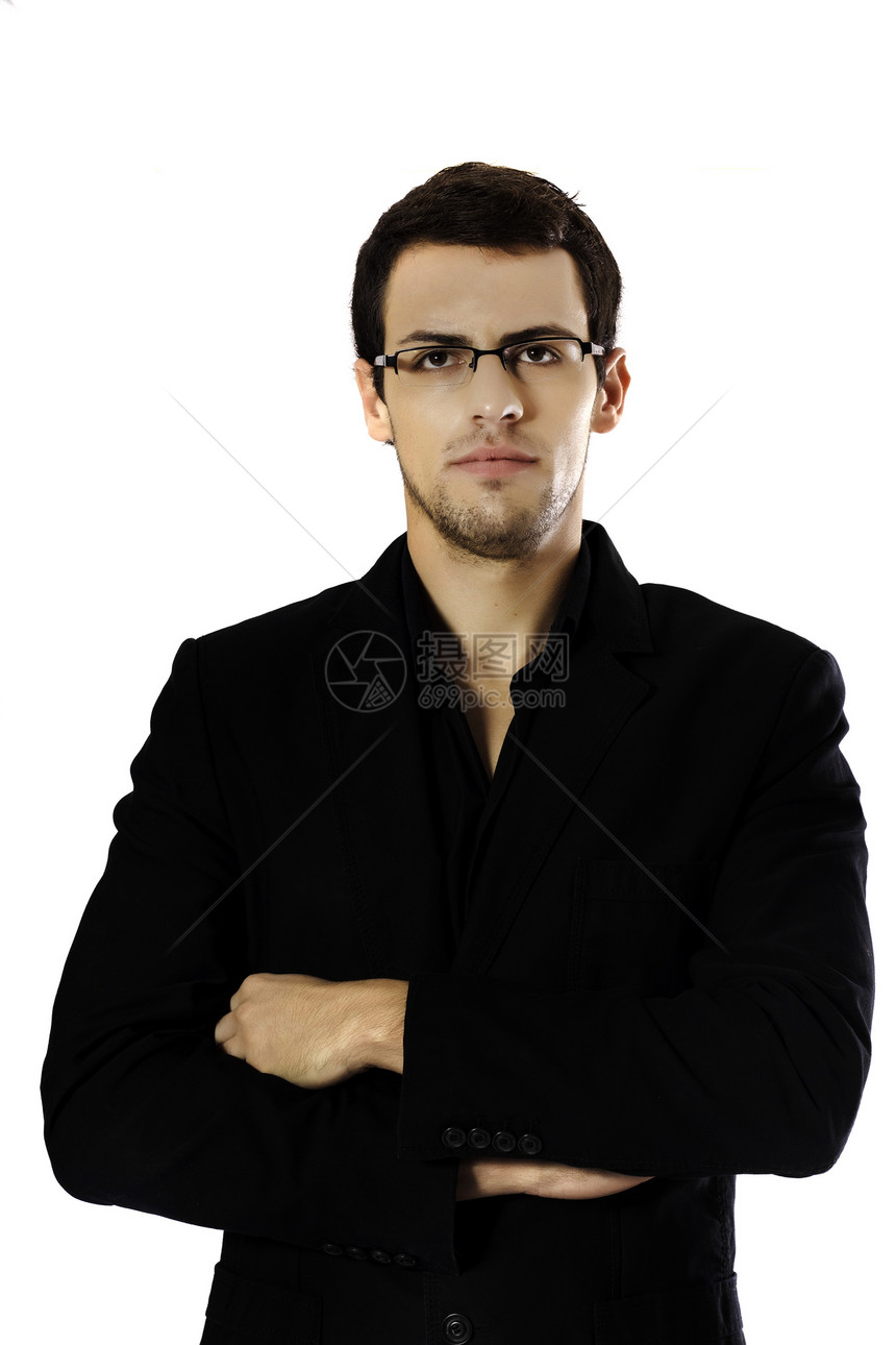 白人青年男子工作室男性男人白色眼镜姿势成人衣服图片