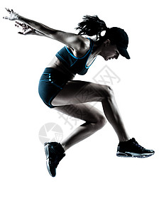 女跑者慢跑者跳跃赛跑者飞跃成人活力白色女孩运动装女士短跑训练短跑运动员高清图片素材