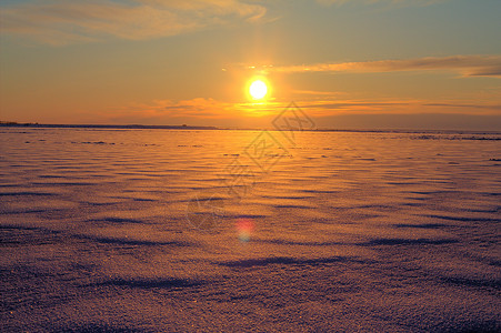 北海橙子冻结水晶蓝色白色海洋日落地平线反射寒流背景图片
