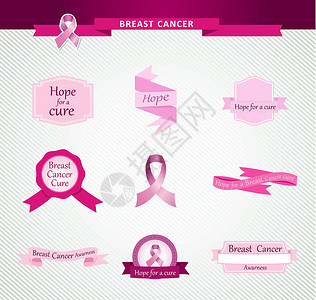 乳腺癌预防乳腺癌认知带和标签设置了EPS10档案插画