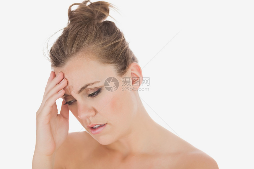 头痛的妇女发髻压力按摩女性寺庙女士头发悲伤疼痛疾病图片