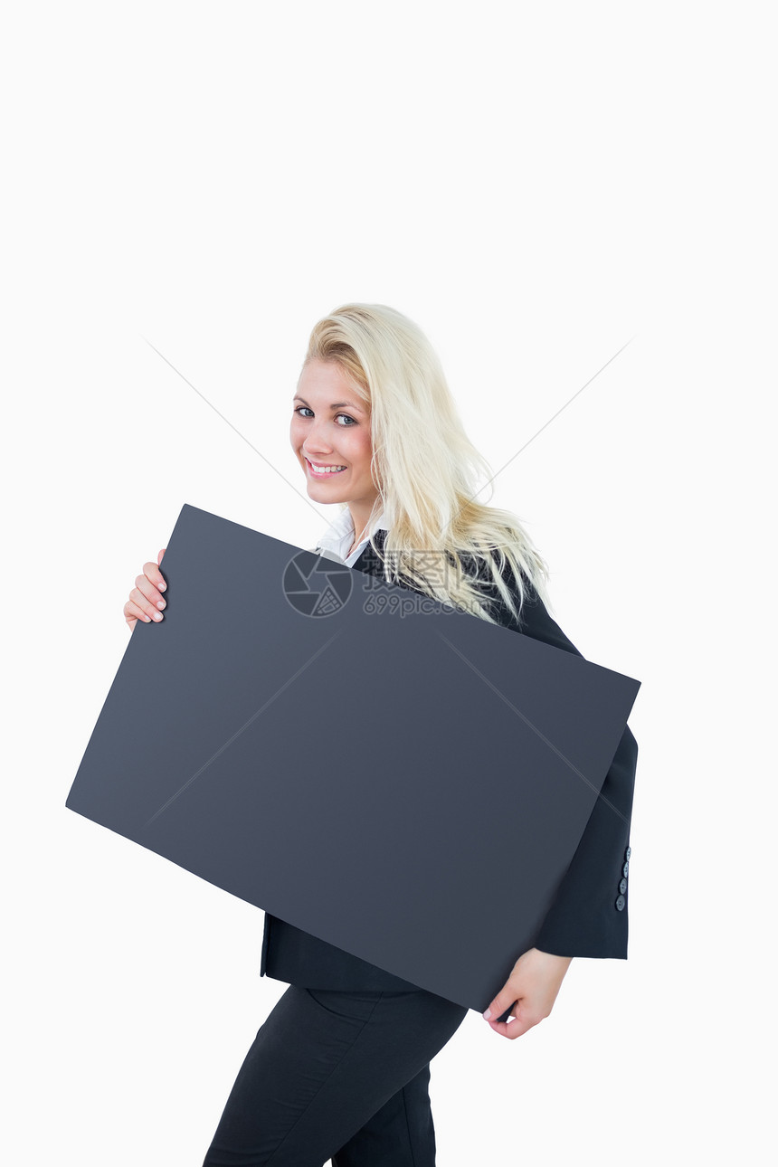 空头横幅的商业妇女肖像广告牌女士微笑套装金发公司空白幸福女性人士图片