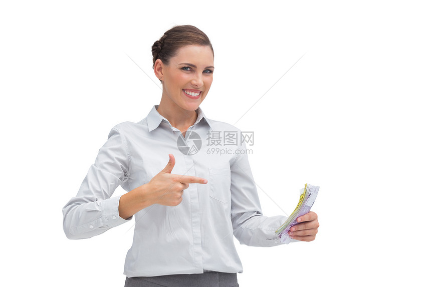 手握钱的女商务人士快乐图片