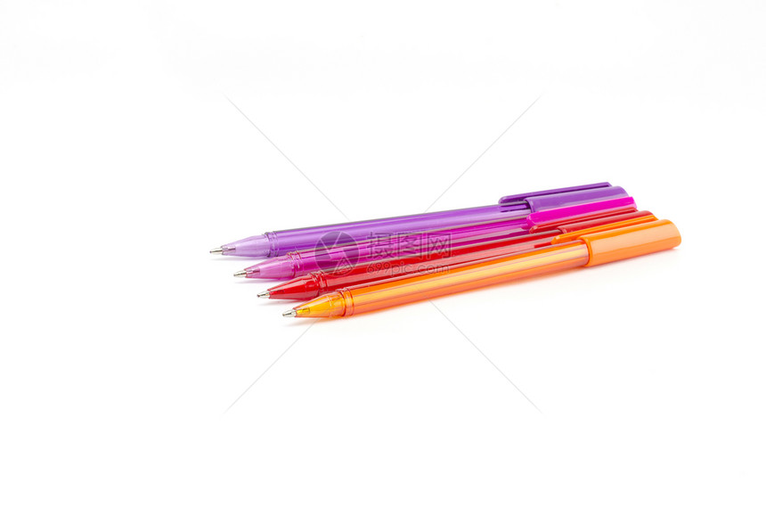 白上孤立的彩色笔圆珠笔工作毛毡塑料宏观工艺紫色乐器教育橙子图片
