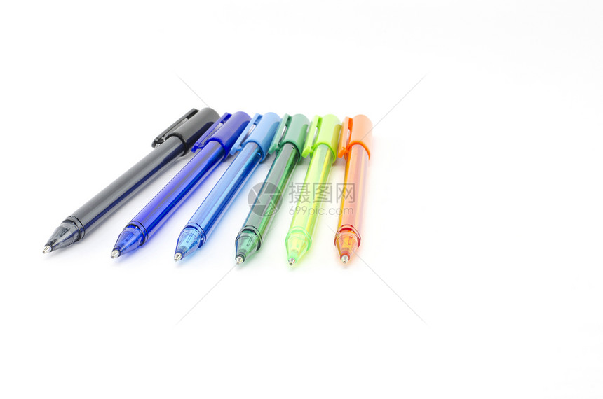 白上孤立的彩色笔收藏工具圆珠笔墨水工艺教育办公室塑料学校钢笔图片