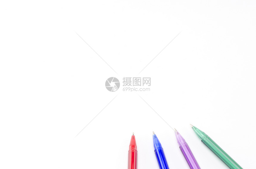 白上孤立的彩色笔墨水写作教育毛毡商业橙子补给品紫色金属办公室图片
