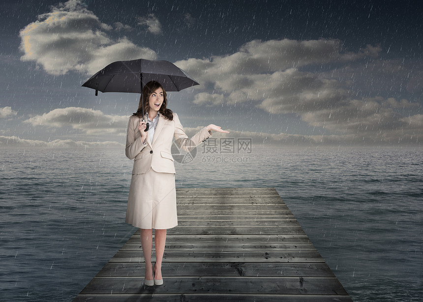 拥有雨伞的优秀商业女商务人士图片