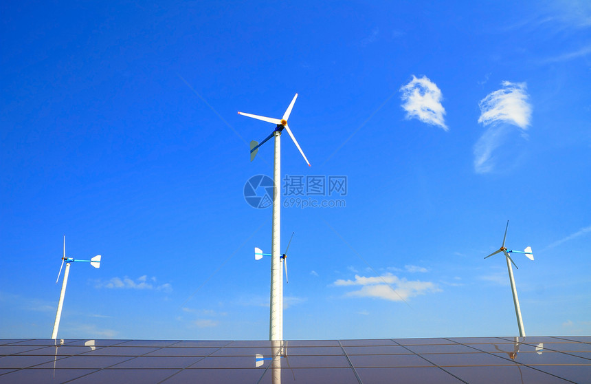 风涡轮机和太阳能电池板力量光伏技术沙漠环境风力生态太阳活力风车图片