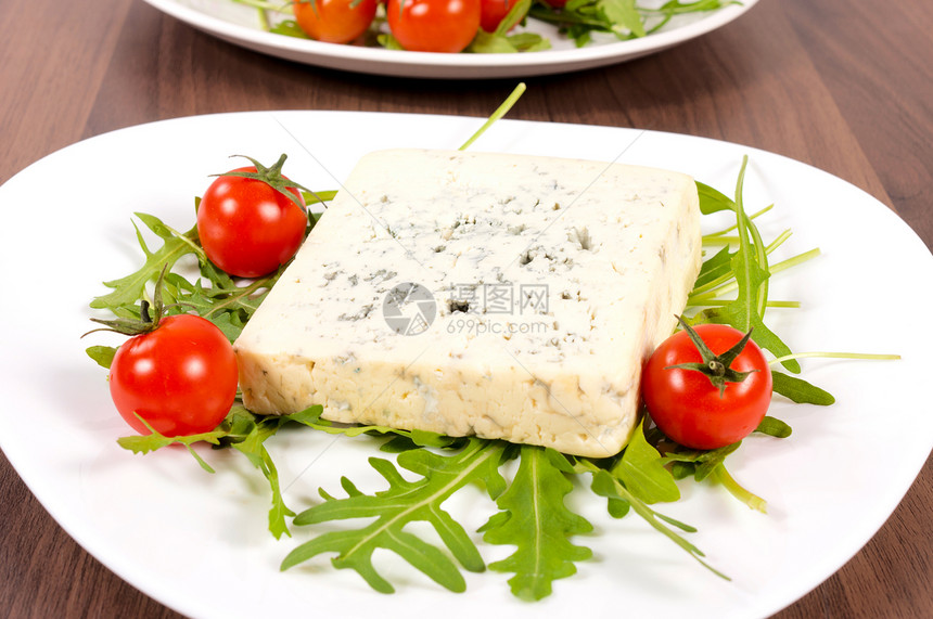 蓝奶酪模具羊乳牛奶干酪蔬菜蓝色美食家沙拉绿色叶子图片