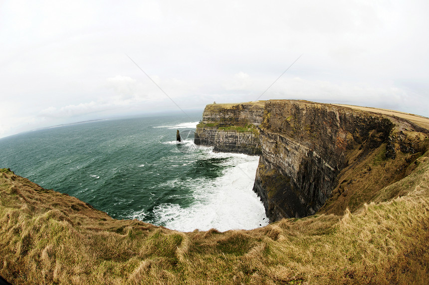 爱尔兰莫赫尔裂缝警告旅游支撑地球历史海岸鱼眼海浪旅行海洋图片