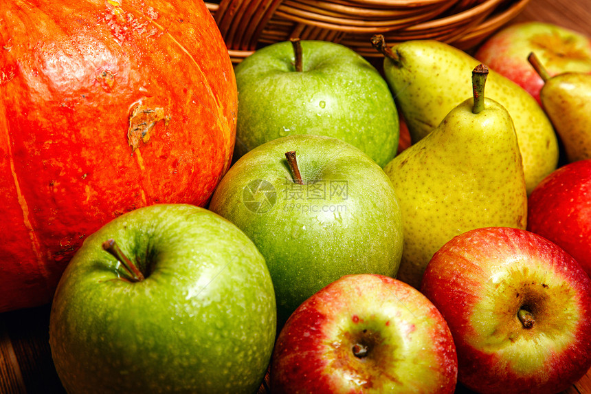 苹果 梨 南瓜南瓜饮食生长宏观小路糖类节食水果皮肤农业图片