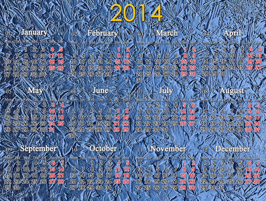 蓝色背景下2014年日历的2014年日历日程商业会议组织时间日记办公室数字议程文档图片