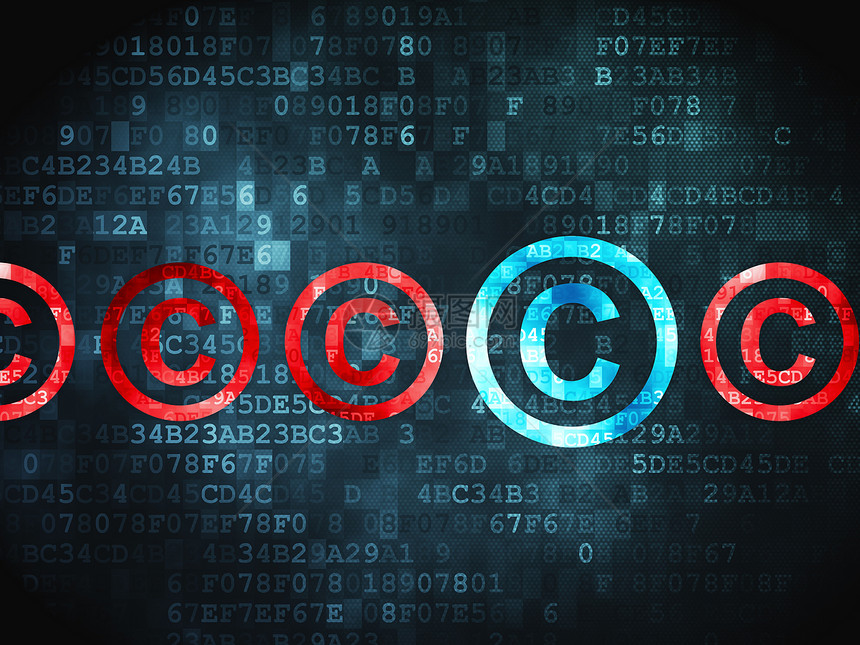 数字背景上的法律概念版权监视器执照红色执法法庭数据分子蓝色专利贸易图片