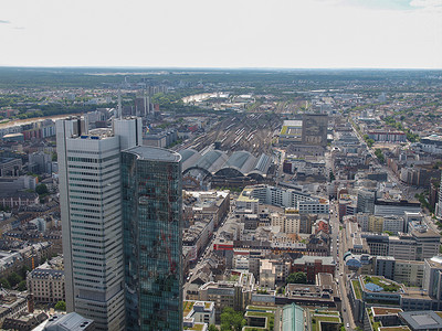 美因法兰克福中心全景摩天大楼天际背景图片