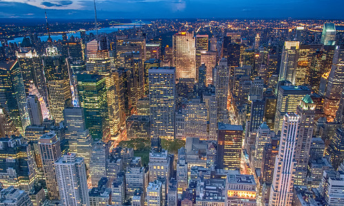 美丽的纽约市天际线 日落时有城市摩天大厦天空高清图片素材