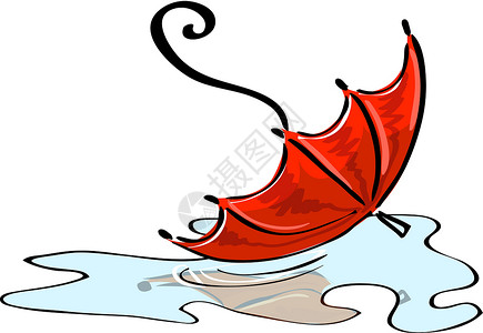 水红色红伞掉进水坑里插画
