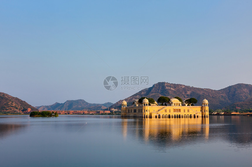 Jal Mahal水宫 印度拉贾斯坦邦斋浦尔历史地标建筑学景点日落观光风景旅行反射反光图片