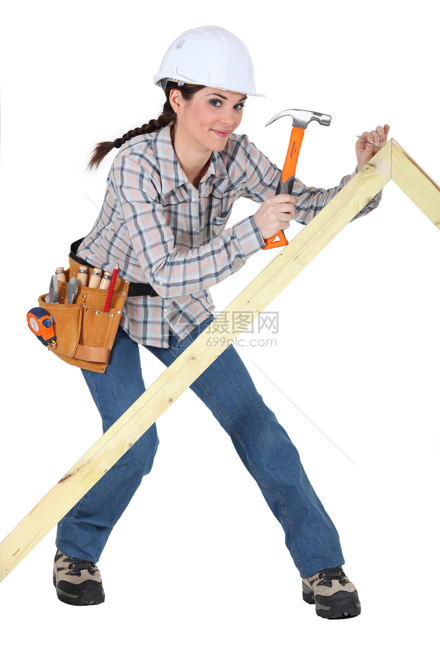 女木工窗户家务框架建筑职业工人木匠工匠蓝色工作图片