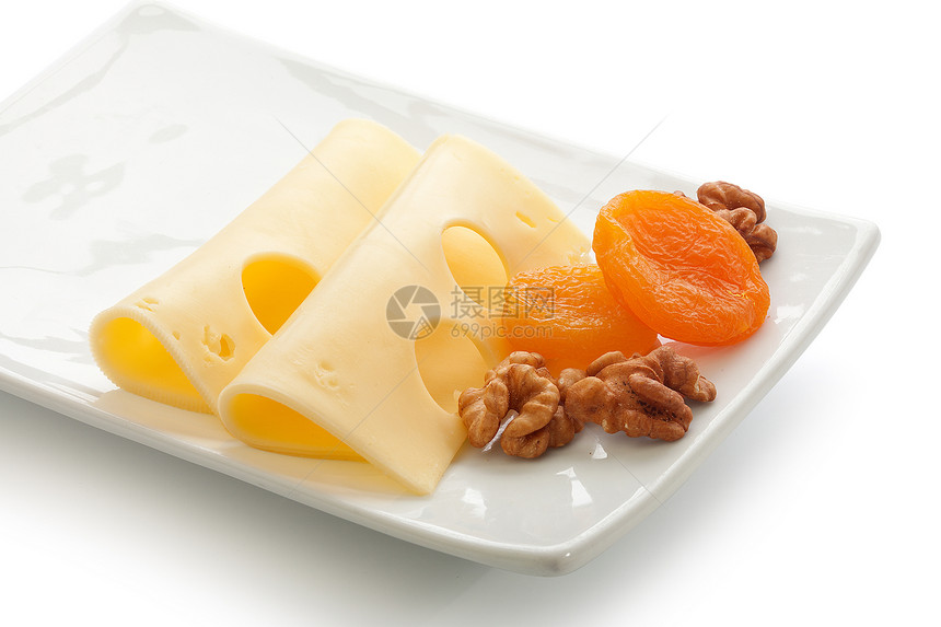 奶酪切片坚果食物核桃盘子奶制品生产水果白色图片