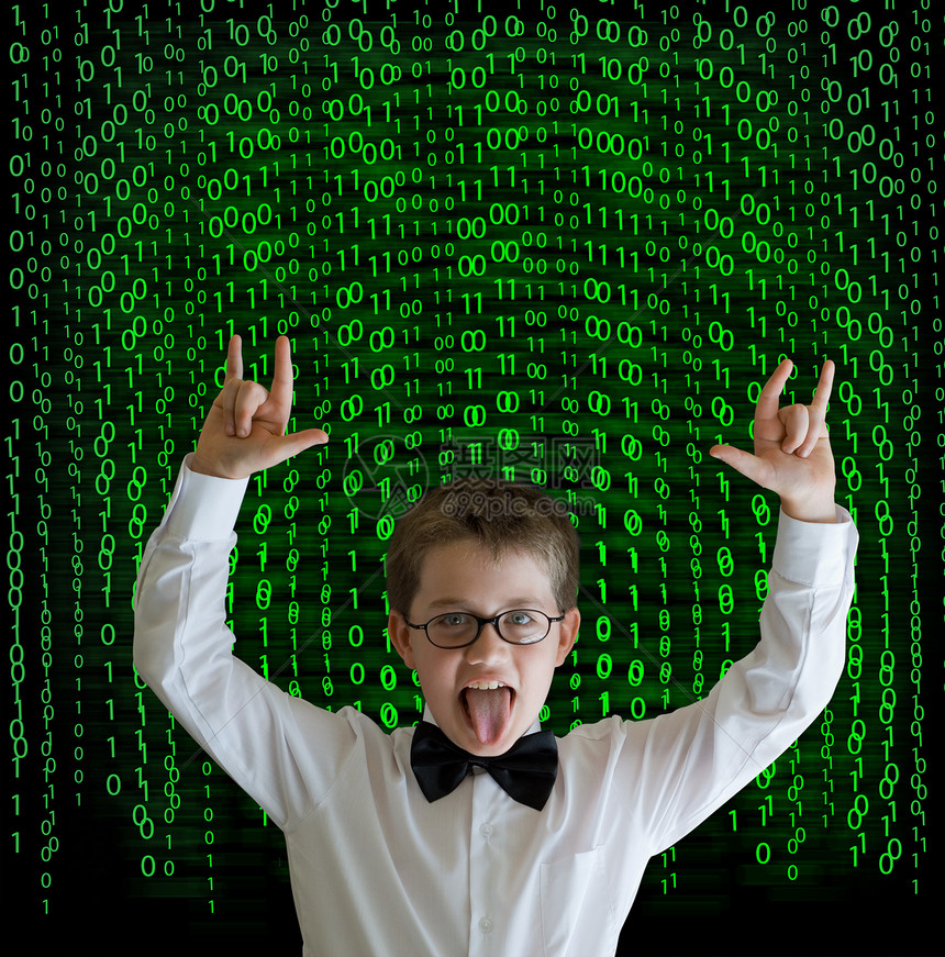 男孩 商务人士学生教师 背景为二进制天才数据老师编程程序风暴人士智力解决方案思维图片
