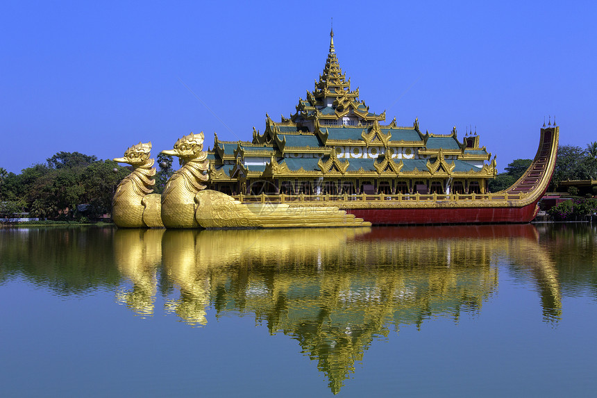 湖缅甸仰光建筑学地标反射皇家复制品旅行旅游驳船观光大基图片