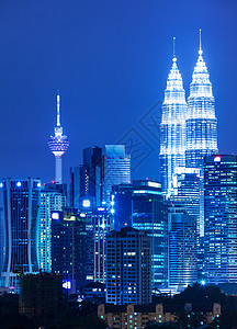 晚上吉隆坡天际公司景观摩天大楼城市双胞胎市容瓜拉商业首都办公室背景图片