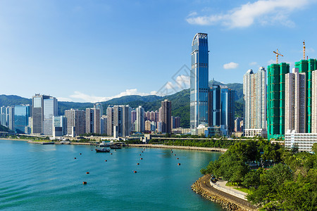 香港市风景居所海岸建筑海洋天际城市住宅景观公寓房屋高清图片