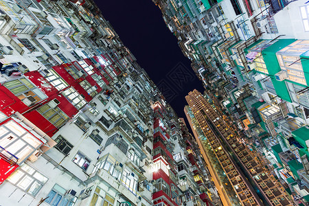 香港过度拥挤的住宅楼 拥挤不堪公寓房屋天际住房天空人口建筑天际线高清图片素材