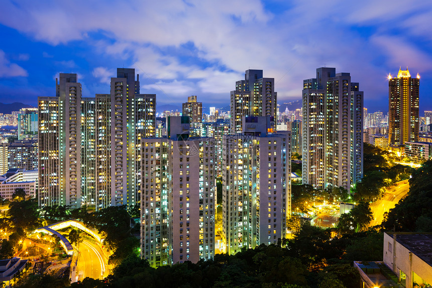 香港市晚上民众城市建筑市中心公寓公寓楼住宅住房景观天线图片