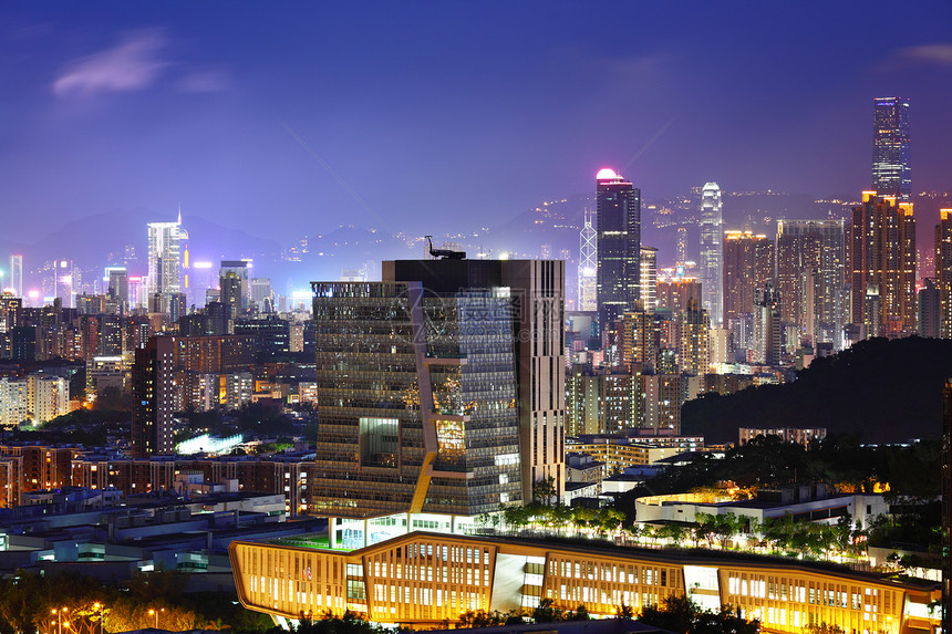 香港市中心区晚上夜里建筑鸟瞰图房屋住房城市公寓住宅公寓楼居所景观图片