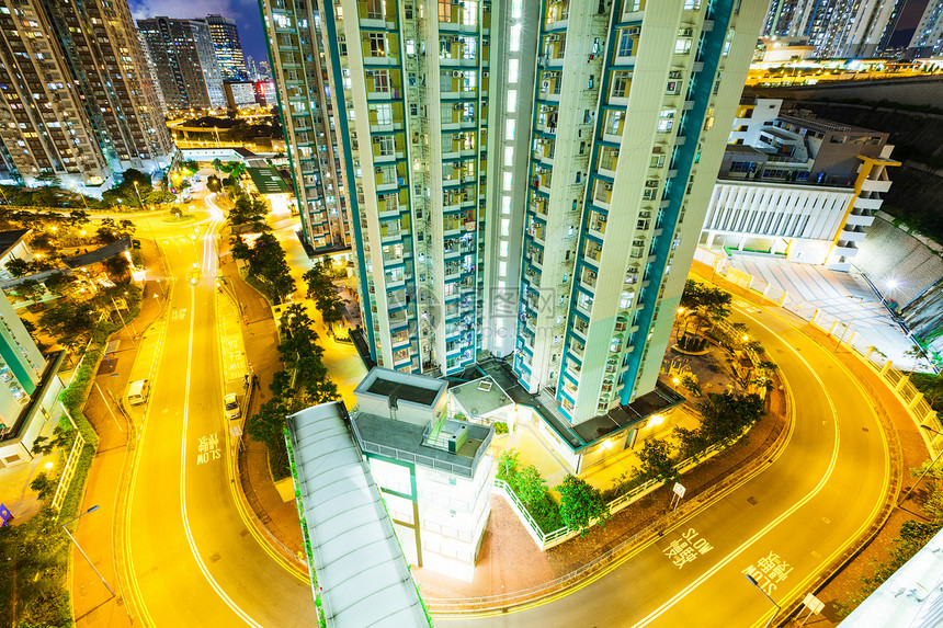 晚上在香港的大楼景观房屋天际日落民众天线住宅建筑公寓住房图片